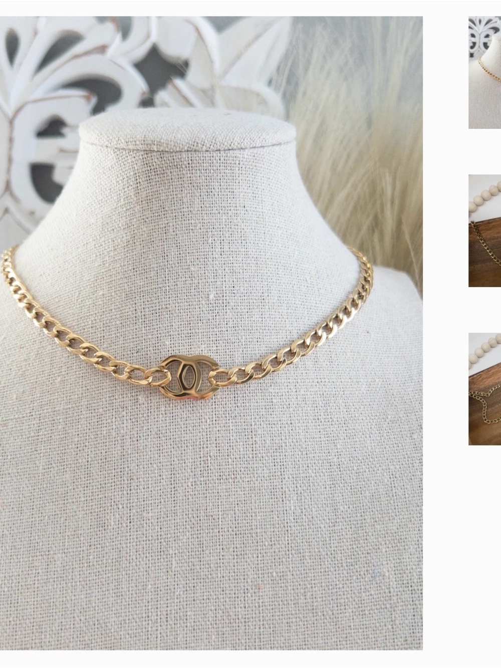 CHANEL Gold-Tone Chain Choker with Signature Interlocking Accent